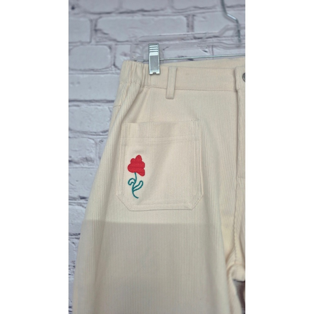 Floral Embroidered Corduroy Pants Cream Boho‎ Cottagecore Size M NWT - Picture 3 of 12